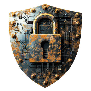 Shield with Padlock - Digital Security Isolated on Transparent or White Background, PNG
