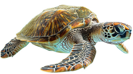 Fototapeta premium Sea Turtle Swimming Isolated on Transparent or White Background, PNG