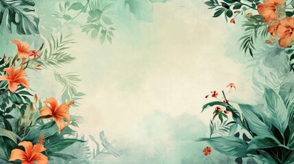 Bright watercolor background with orange flowers and flowers. Generative AI.