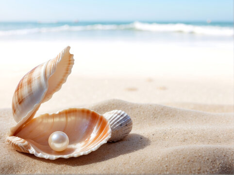 An open sea shell with a pearl inside