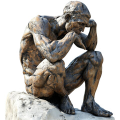 Thinking Man Sculpture Isolated on Transparent or White Background, PNG