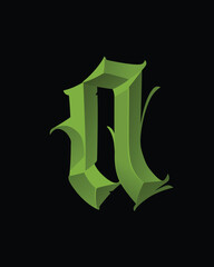 Letter in the Gothic style. Vector. Alphabet. Calligraphy and lettering. Medieval Latin letter. Logo for the company. Monogram. Elegant font for tattoo.