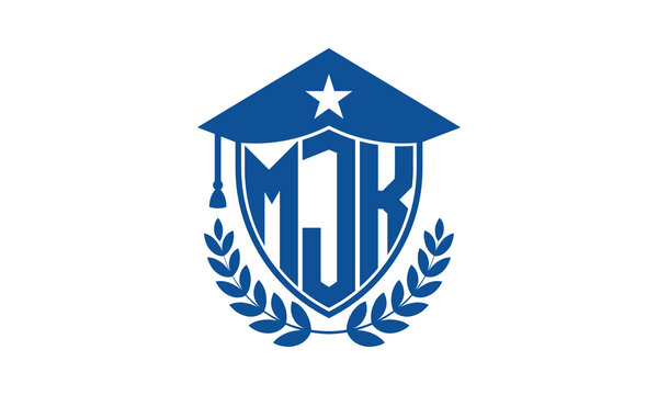 MJK three letter iconic academic logo design vector template. monogram, abstract, school, college, university, graduation cap symbol logo, shield, model, institute, educational, coaching canter, tech