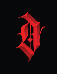 Letter D, in the Gothic style. Vector. Alphabet. Calligraphy and lettering. Medieval Latin letter. Logo for the company. Monogram. Elegant font for tattoo.