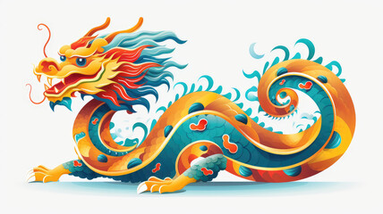 elegant eastern dragon symbolizing luck and power, isolated white background. stunning art for chinese lunar new year festivities, greeting cards, and backgrounds