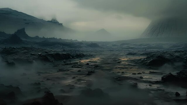 As the smoke and ash rain down from the volcano, it transforms the landscape into a desolate and eerie wasteland.