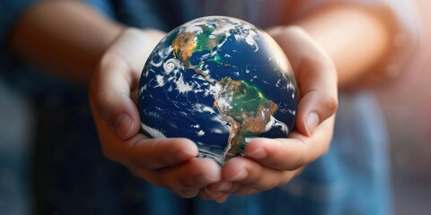 Hands holding an Earth globe - obrazy, fototapety, plakaty