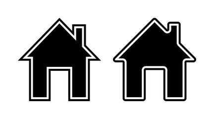 Black home icon set vector. Building silhouette outline icon illustration isolated on white background.