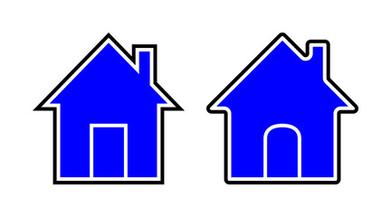 Black and blue home flat icon set vector. House building outline icon illustration isolated on white background.
