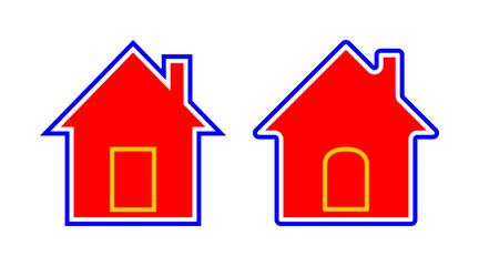 Colorful home flat icon set vector. Red, blue and yellow house building outline icon illustration isolated on white background.