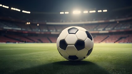 Fototapeta premium soccer ball in stadium,beautiful view is staduim ,lights is brightly,football stadium is beautiful