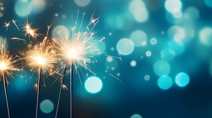 Fototapeta premium Happy New Year, burning fireworks with bokeh light background