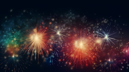 Fototapeta premium Happy New Year, burning fireworks with bokeh light background