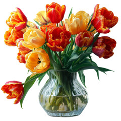 Tulips on Vase Isolated on Transparent or White Background, PNG