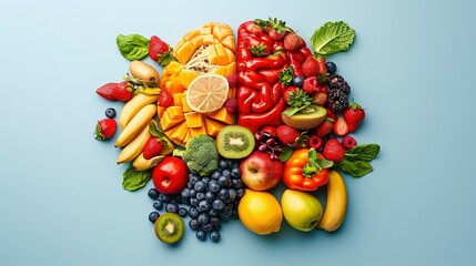 Naklejka na ściany i meble Brain with fruits, concept of healthy living and eating healthy food