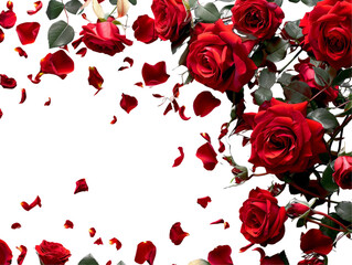 Red Roses Flower Border on Frame Isolated on Transparent or White Background, PNG