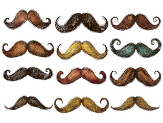 Mustache Set Illustration Isolated on Transparent or White Background, PNG