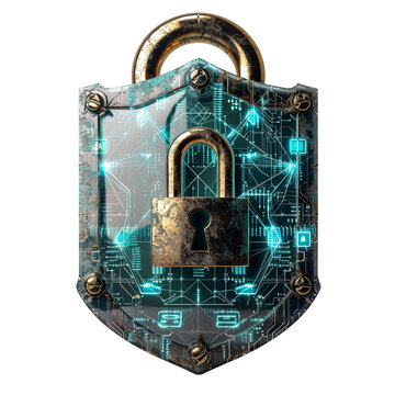 Shield with Padlock Isolated on Transparent or White Background, PNG