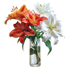 Lilies on Vase Isolated on Transparent or White Background, PNG