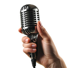 Hand Holding Microphone Isolated on Transparent or White Background, PNG