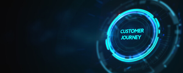 Inscription Customer journey on the virtual display. Business Technology Internet and network concept. 3d illustration