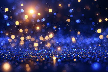 Fototapeta na wymiar Abstract Royal Blue Sparkles Light and Stars, Neon Glitter Particles Background