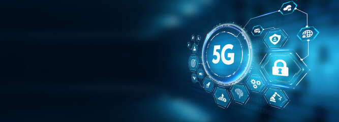 The concept of 5G network, high-speed mobile Internet, new generation networks. Business, modern technology, internet and networking concept. 3d illustration