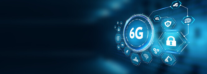 The concept of 6G network, high-speed mobile Internet, new generation networks. Business, modern technology, internet and networking concept. 3d illustration