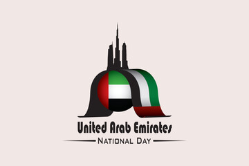 United Arab Emirates National Day vector, silhouette and Dubai city flag 