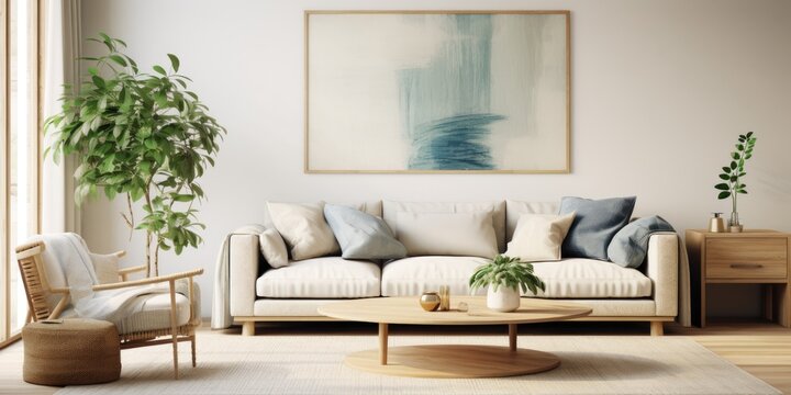 Modern living room interior with wall art. Canvas photos in my gallery.