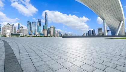 Empty square floor and modern city building sceney in Shanghai