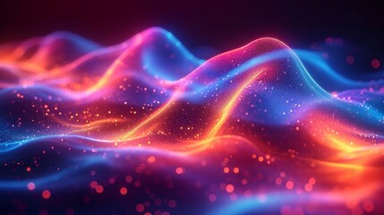Vibrant, 3D neon wave curving elegantly, iridescent. Colorful, abstract holographic backdrop. High-definition, realistic style.