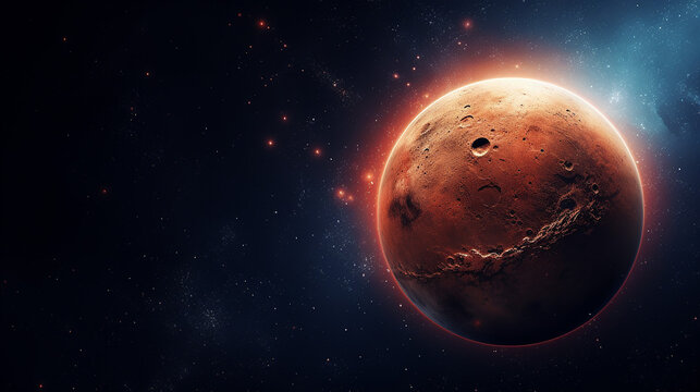 planet mars against dark starry background in in solar system elements of image furnished by NASA