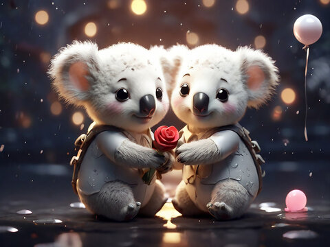 Sweet koala are romantic in the Valentine concept