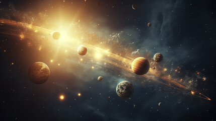 sun and planets of the solar system 3d rendering - obrazy, fototapety, plakaty