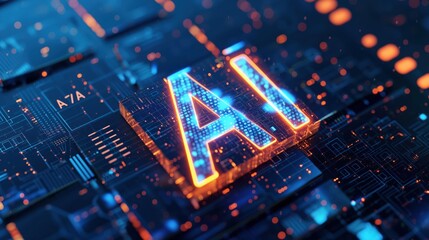 Obraz premium Advanced Artificial Intelligence Technology Concept with Glowing AI Circuitry. AI Generative.