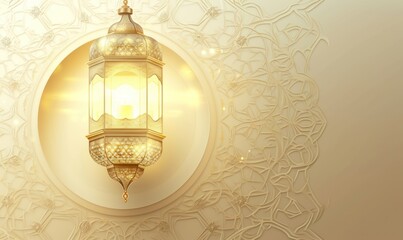 Ramadhan Month Lantern with Golden Background. Elegant Islamic Ramadan Lantern