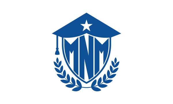MNM three letter iconic academic logo design vector template. monogram, abstract, school, college, university, graduation cap symbol logo, shield, model, institute, educational, coaching canter, tech