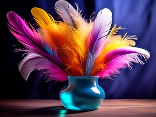 vase with colorful feathers