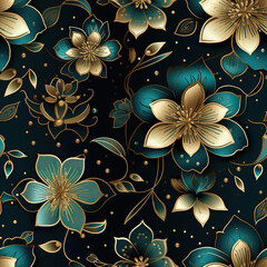 Teal and Gold Botanical Elegance Floral Pattern