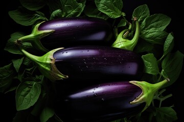 Beautiful fresh eggplants on a dark background