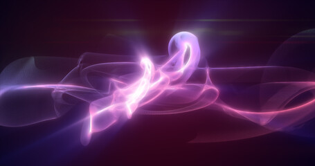 Abstract waves of purple energy magic smoke and glowing lines on a black background