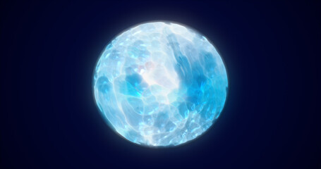 Naklejka na ściany i meble Energy abstract blue sphere of glowing liquid plasma, electric magic round energy ball background