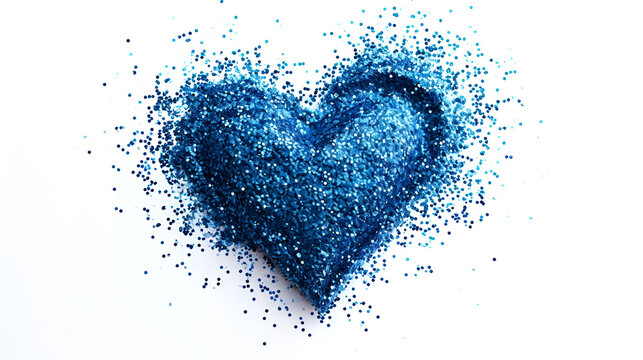 Blue glitter heart isolated white background copy space, generative ai