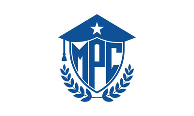 MPC three letter iconic academic logo design vector template. monogram, abstract, school, college, university, graduation cap symbol logo, shield, model, institute, educational, coaching canter, tech