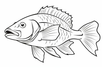 Black and white outline of a fish for coloring book