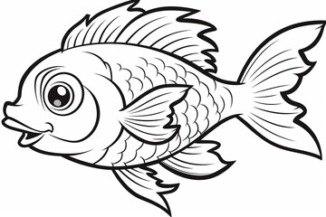 Black and white outline of a fish for coloring book