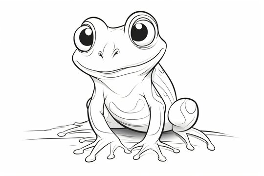 Black and white outline of a frog for coloring book