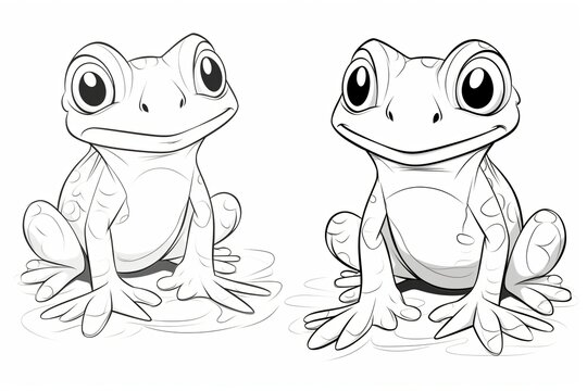 Black and white outline of a frog for coloring book