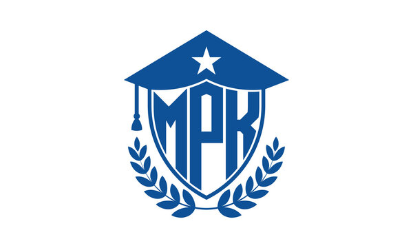 MPK three letter iconic academic logo design vector template. monogram, abstract, school, college, university, graduation cap symbol logo, shield, model, institute, educational, coaching canter, tech